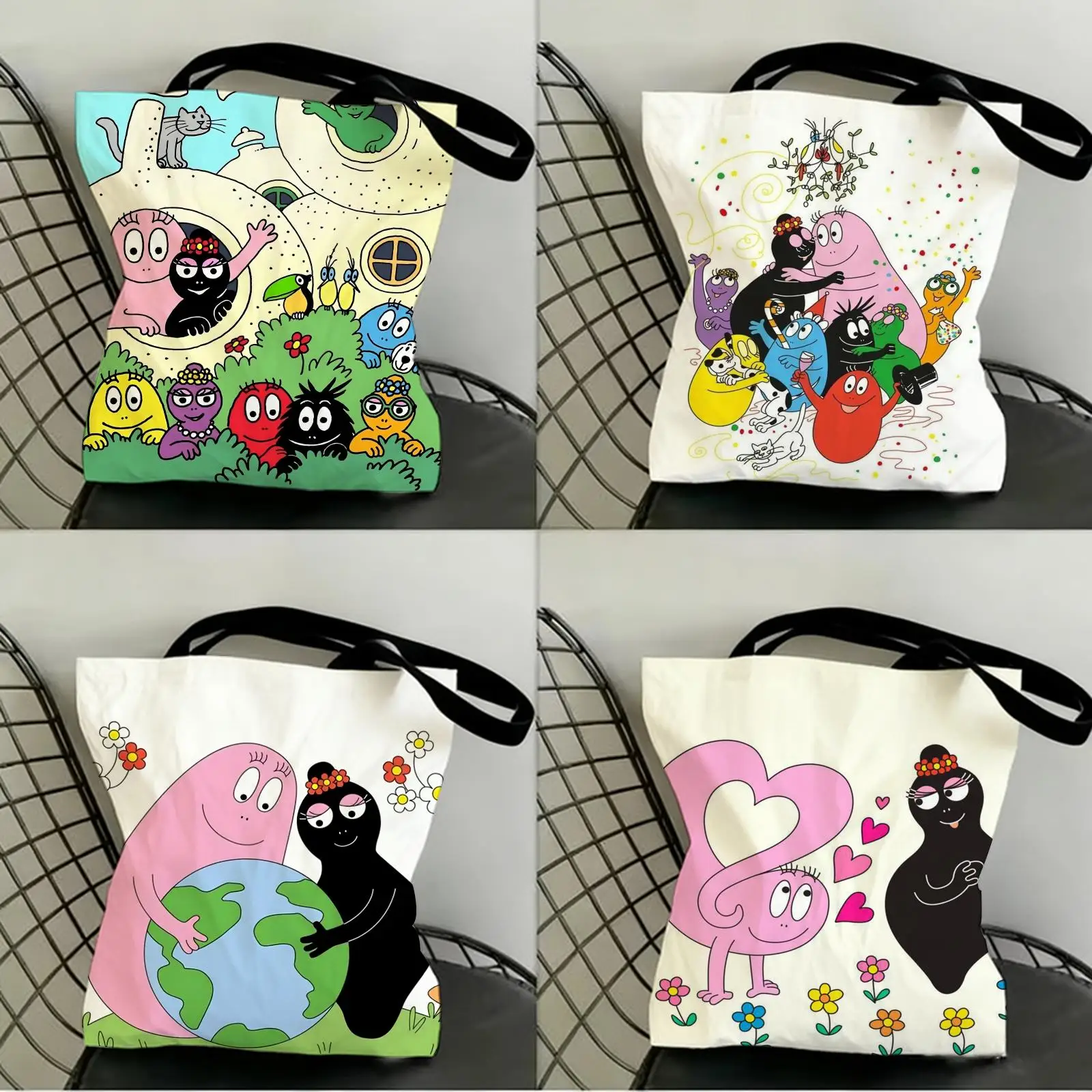 

Cartoon Cute B-Barbapapas Storage Bags Canvas Double-Sided Print Shopping Bag Large Capacity Aesthetic Reusable Tote Bag