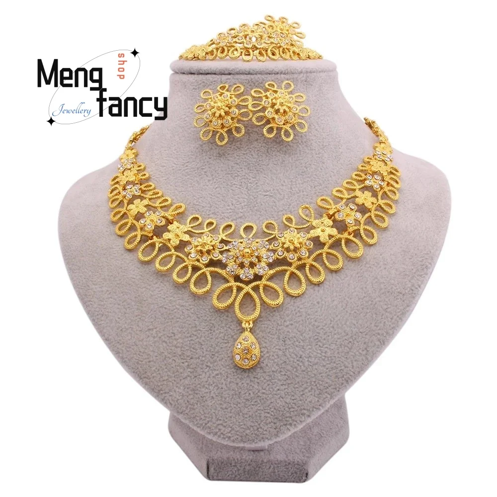 Vietnamese Sand Gold Jewellery SetSaudi Bridal Necklace Bracelet Earrings Ring Exquisite Fashion Luxury Jewelry Wedding Souvenir