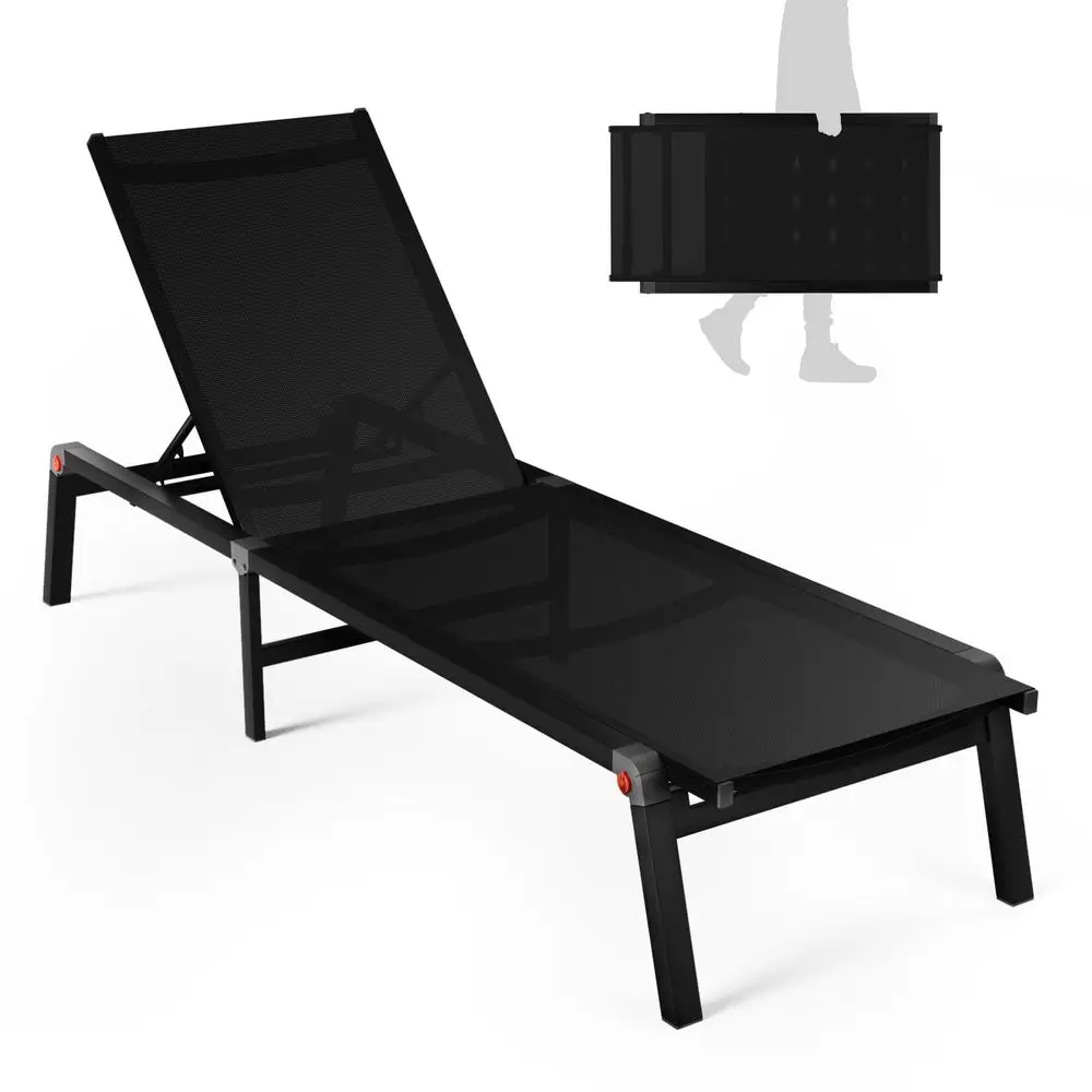 

Складное кресло-шезлонг для патио, металлический шезлонг для террасы с регулировкой в 5 положениях, дышащий, полностью раскладной, для бассейна