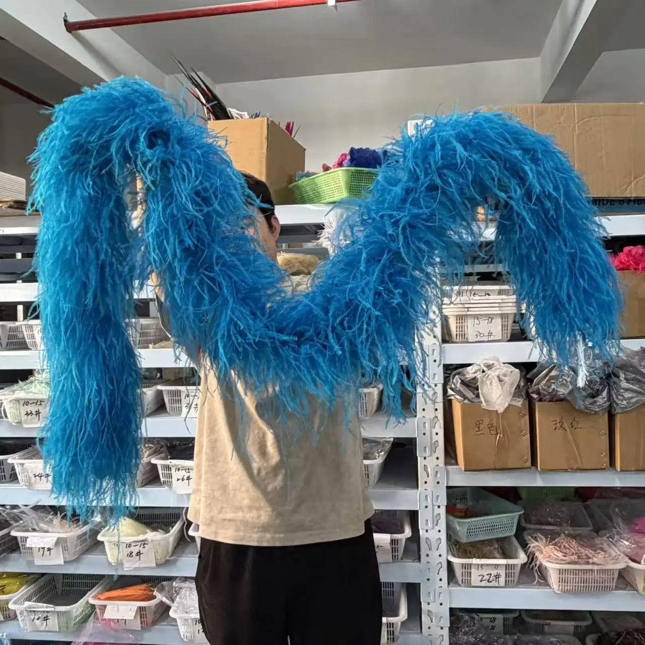 Sky Blue 3 4 6 8 10PLY Ostrich Feather Boa Scarf 200CM Boas Shawl for Wedding Party Carnival Costume Scarf Dress Sewing Decor