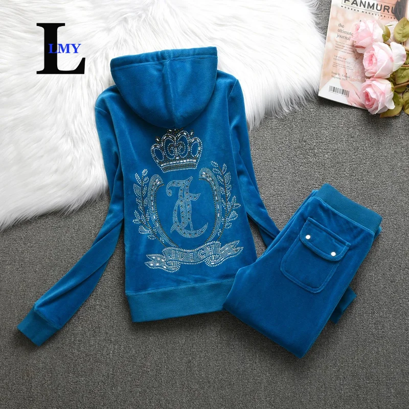 LMY JUICY TRACKSUIT velvet woman sweatshirt Casual Women Velvet Tracksuit Original Suit Women\'s Velvet Suit Diamond Juicy 2pc