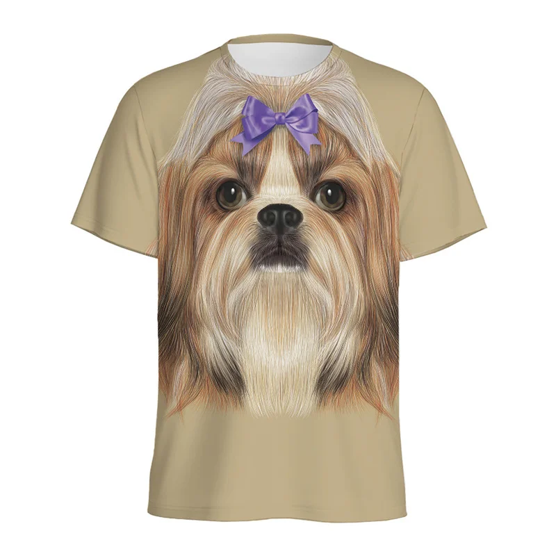 Cartoon Pomeranian Shih Tzu Pattern T-shirt For Men 3D Printed Animal Dog Tees Street Loose Short Sleeve Tops Kids T Shirts