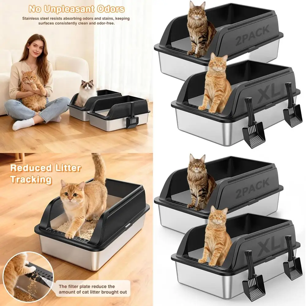 

Extra Large Stainless Steel Litter Box for Big Cats and Multiple Felines, High-Sided, Leak-Proof, Odor-Free, Easy to Clean with