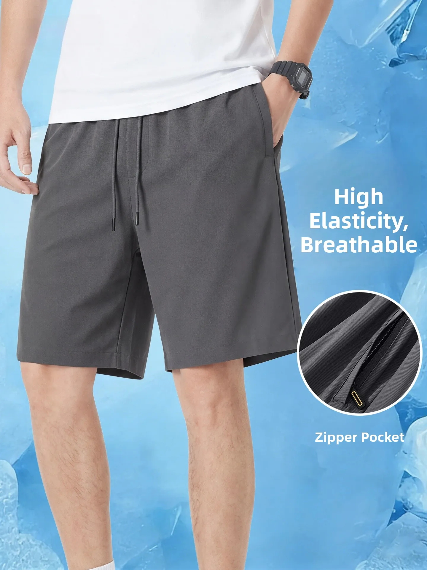 

Bal Men's Sport orts Ice Silk High Elastic Casual Fitn Training Summer Breathable Straight Leg mid Waist orts