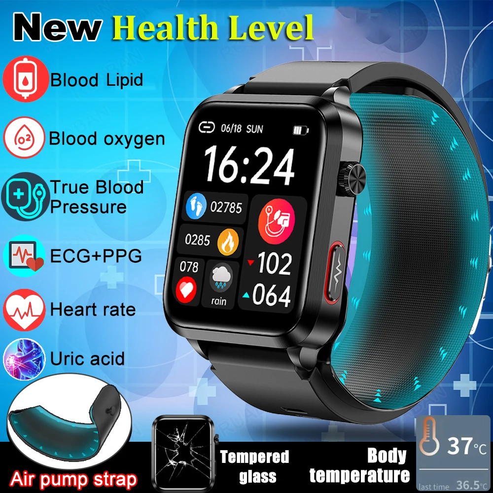 

2026 New Smart Watch air Pump ECG True Accurately Blood Pressure Airbag health watch Uric Acid Blood Lipids watch men waterproof