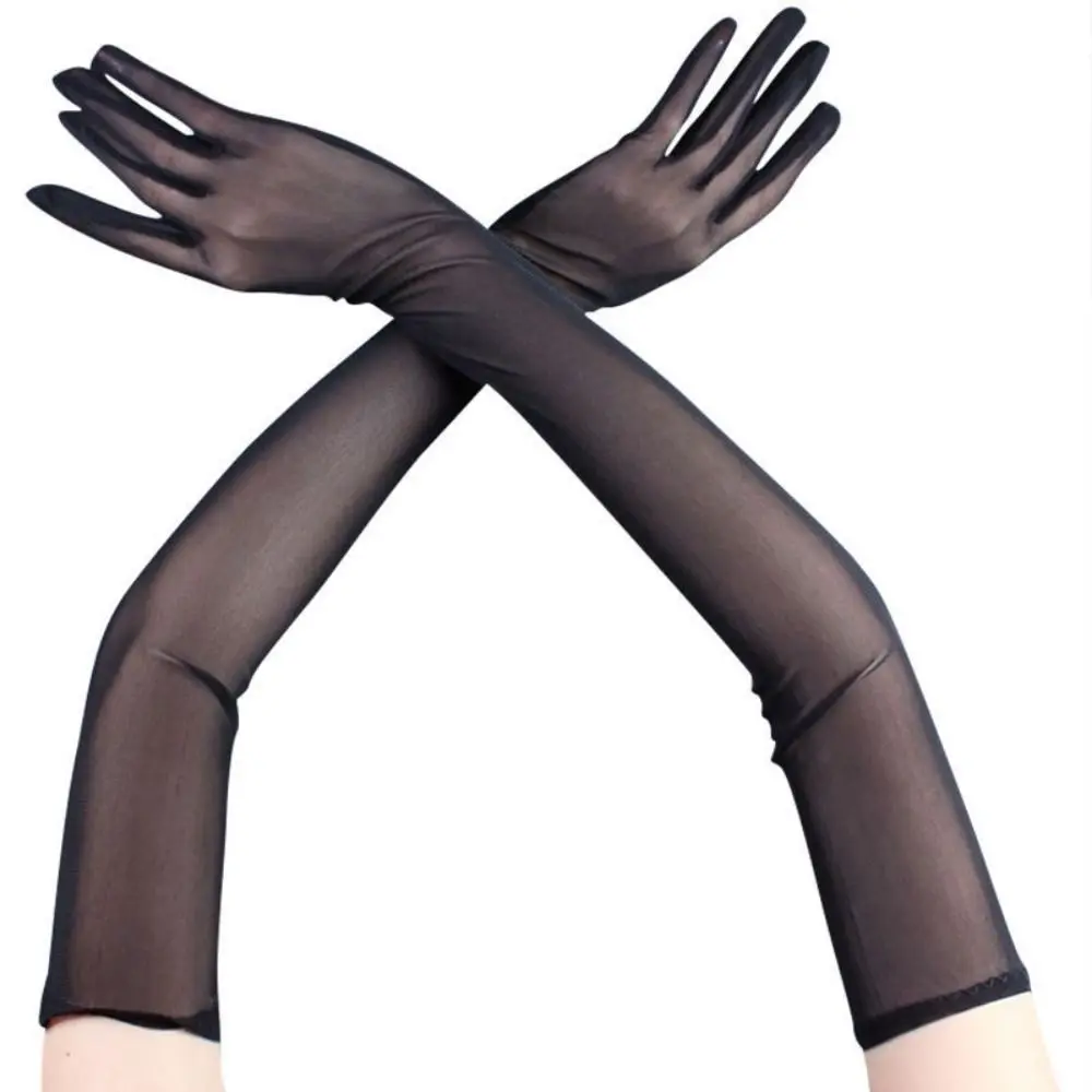 Halloween Mesh Transparent Gloves Sun Protection Seamless Long Gloves & Mittens Elasticity 55cm Driving Gloves Women