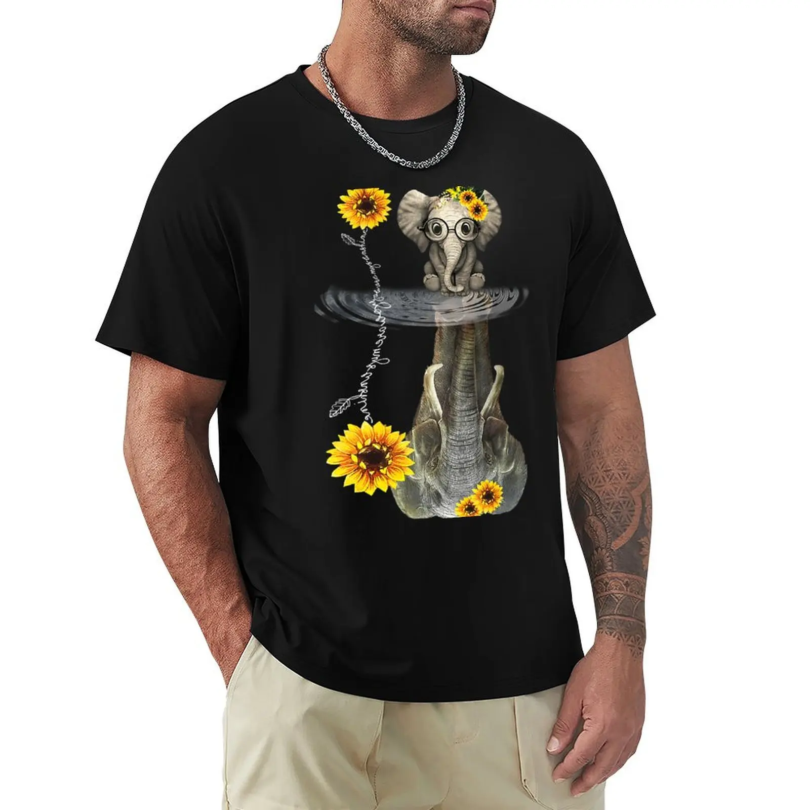 

Sunflower Elephant Reflection Friend Elephant Lovers T-Shirt Water Resistant Casual T-Shirt