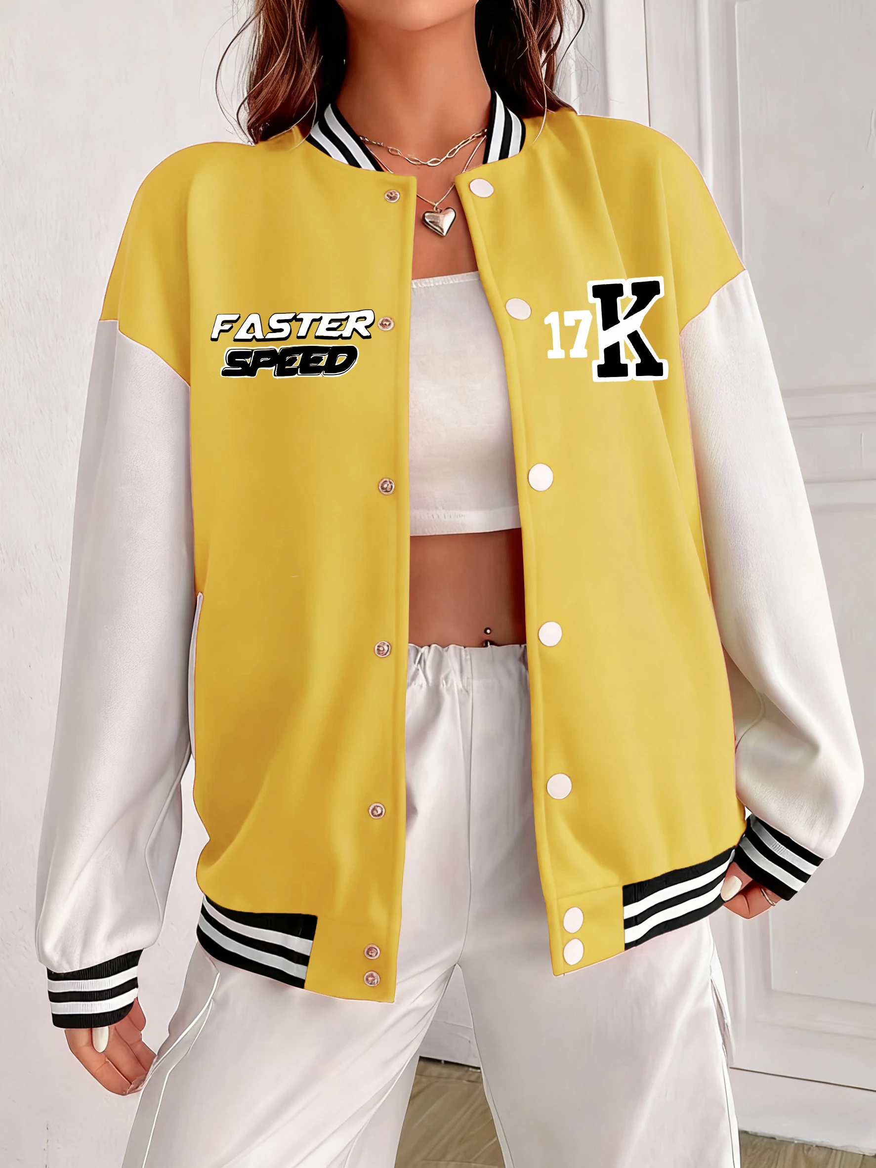 

Бейсбольная форма с принтом Faster Speed 17, женская хлопковая куртка в стиле хип-хоп с карманами, свободная одежда, красочная спортивная одежда