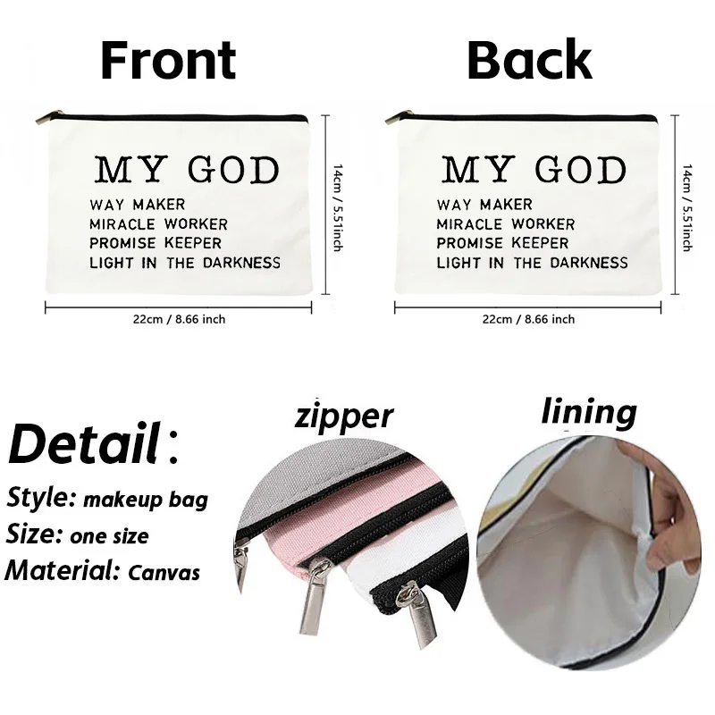 2023 Way Maker Promise Keeper Light in The Darkness My God Graphic Makeup Bag Women Christian Cosmetic Cases Travel Lipstick Bag