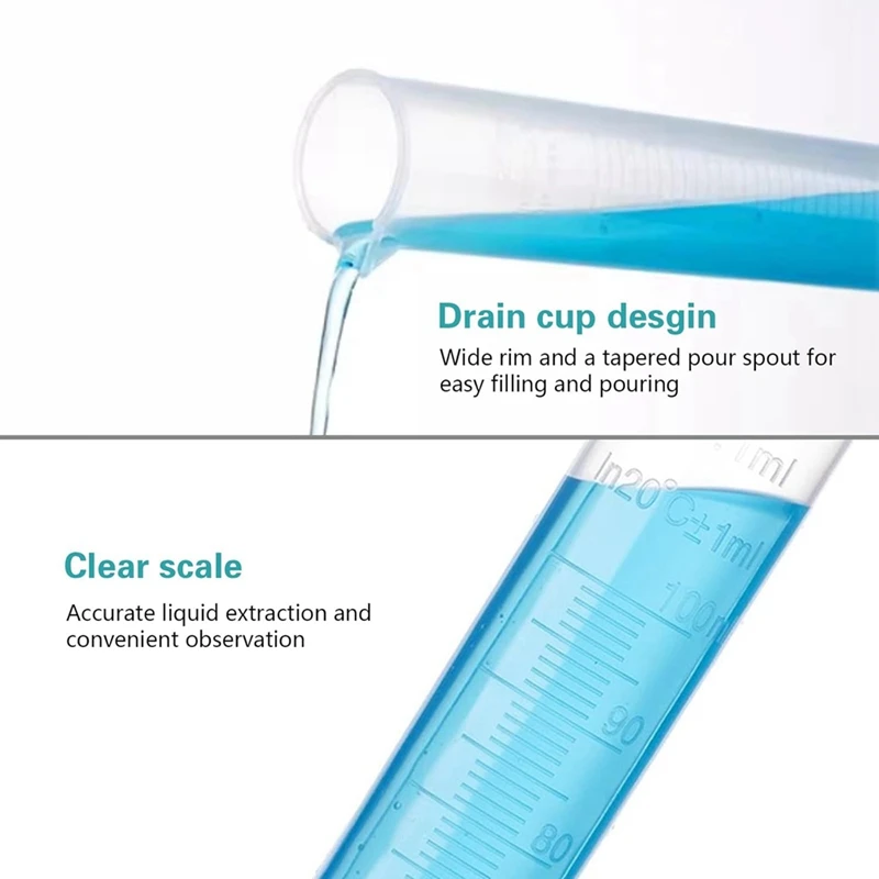 4-Pack Of Plastic Gradient Cylinders, With 4 Pipettes, 1 Plastic Funnel And 2 Brushes