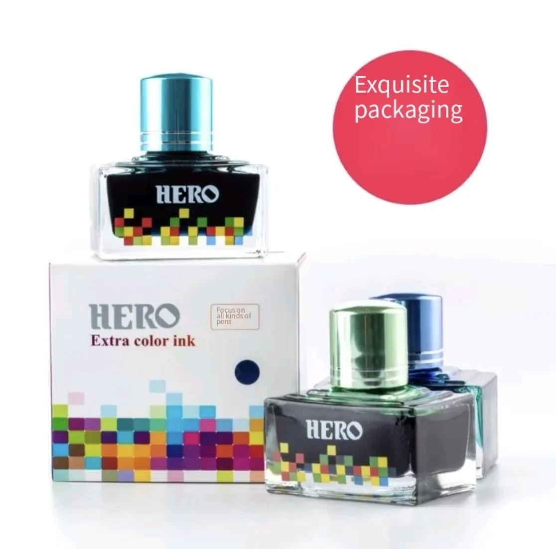 tinta-para-caneta-hero-color-12-cores-40ml-nao-carbonizada-A-prova-d'agua-secagem-rapida-anti-entupimento-escrita-suave-tinta-para-caligrafia-e-desenho