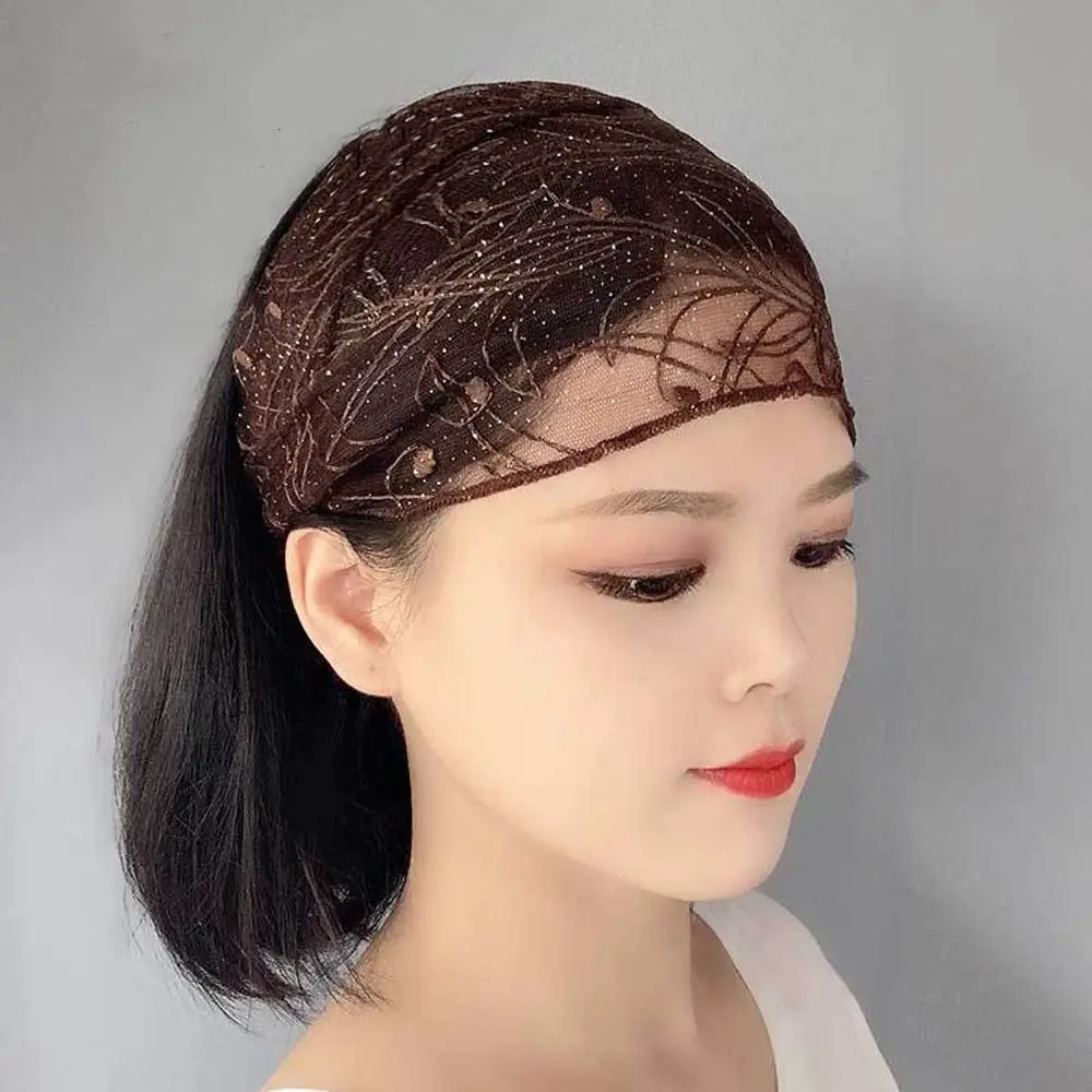 

Wide Side Shinny Hairbands Mom Headwear New Headdress Lace Flower Hairbands Mesh Korean Hair Hoop Women Head Wrap