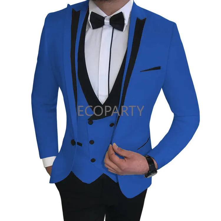 

White Slit Mens Suits 3 Piece Black Shawl Lapel Casual Groom Tuxedos for Wedding Groomsmen Suits Men 20