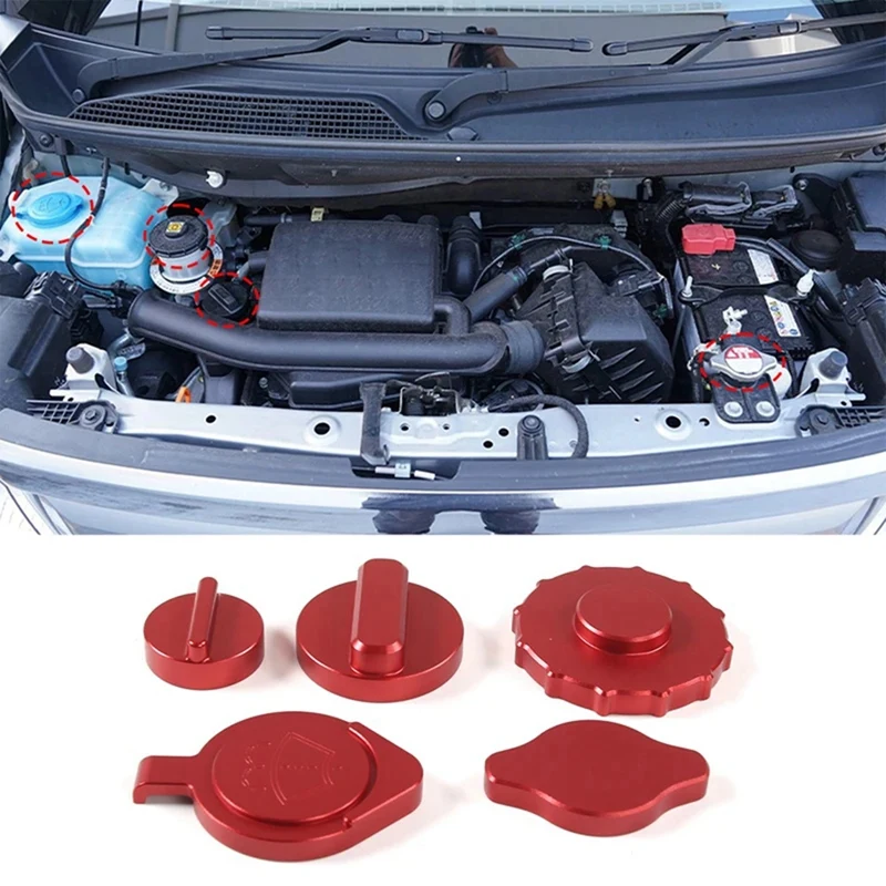 K-Car Fuel Cap Engine Oil Cap Washer Cap Brake Fluid Cap Cover Trim,Red For Honda N-BOX JF3 JF4 2017-2021