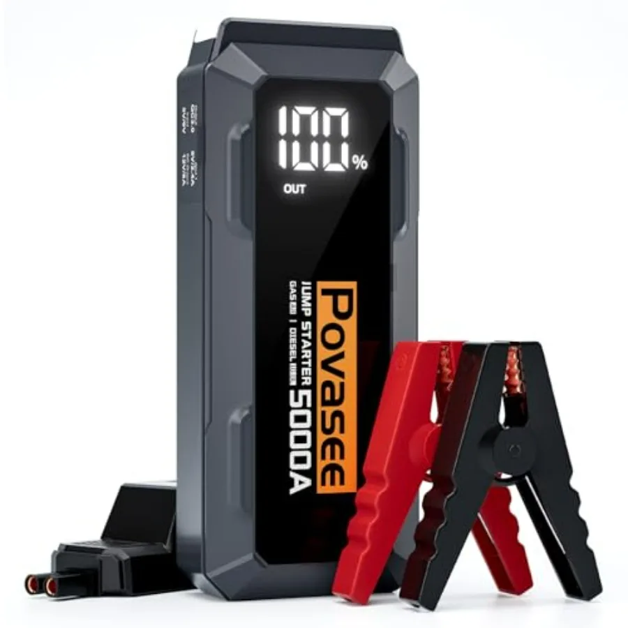 

5000A Jump Starter 12V Portable Car Battery Jump Box for Gas or 10L Diesel Engines with 3 LCD Display Power Bank Dual Output LE
