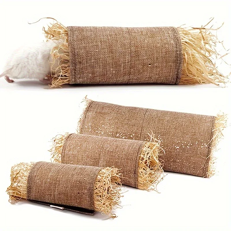 Hideaway Grass Rabbit Hideout Bunny Hideaway Hut Guinea Pig Linen Durable Tunnel with Small Animal Activity Toys view 3