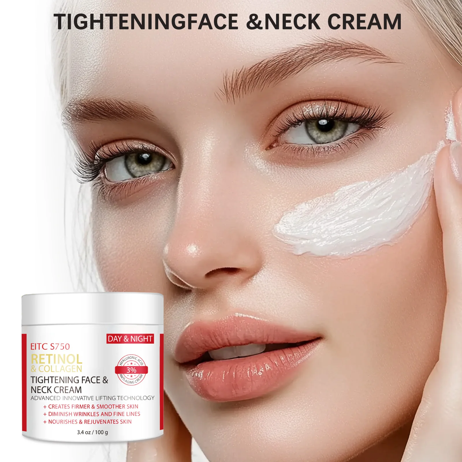 كريم الريتينول والكولاجين لشد الوجه والرقبة، الرفع المبتكر يخلق بشرة أكثر نعسانًا وتقليل التجاعيد والخطوط الدقيقة