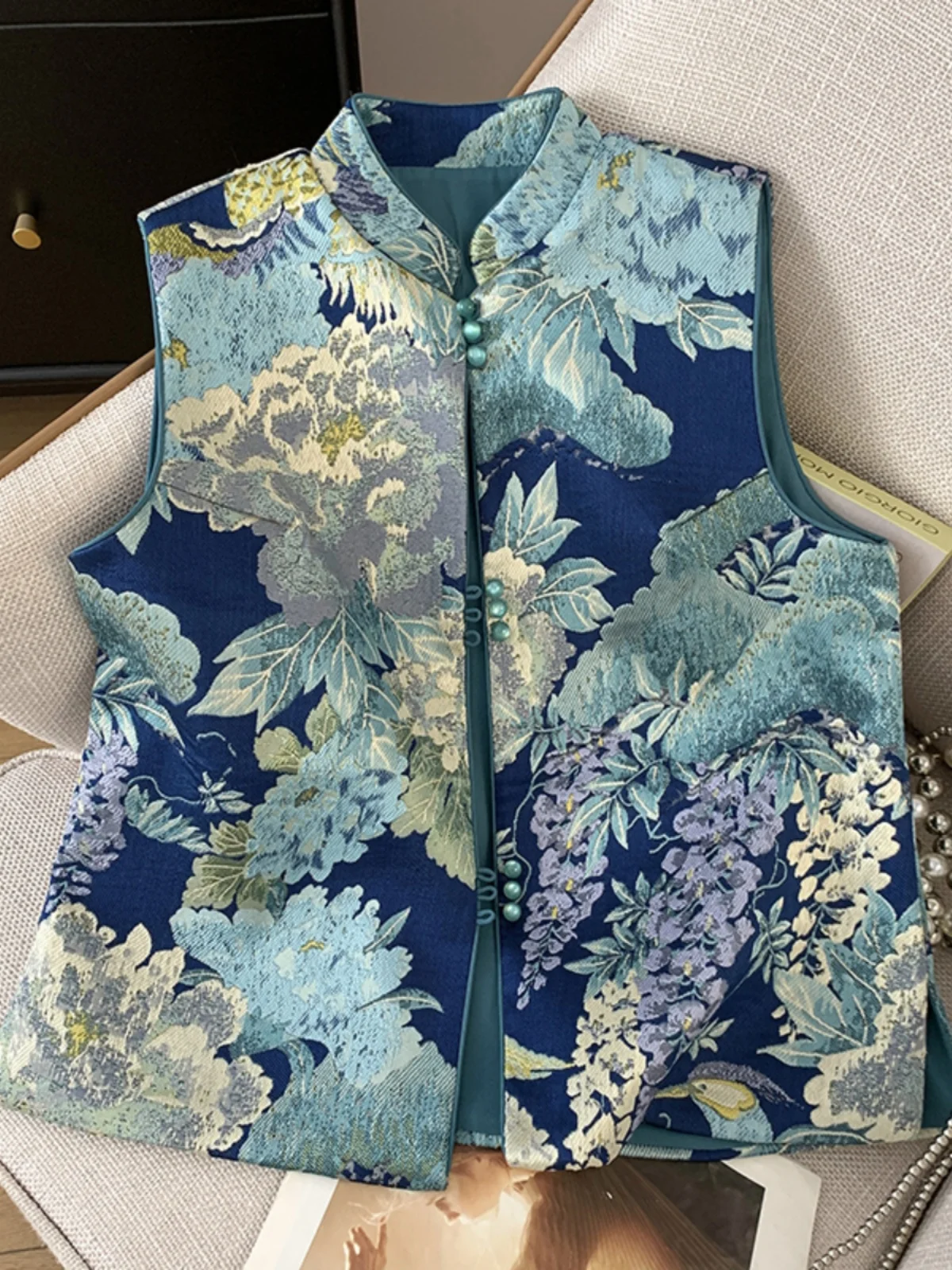 

Женский осенний жилет с цветочной вышивкой в китайском стиле в стиле ретро, элитный топ с воротником-стойкой и пуговицами в национальном стиле