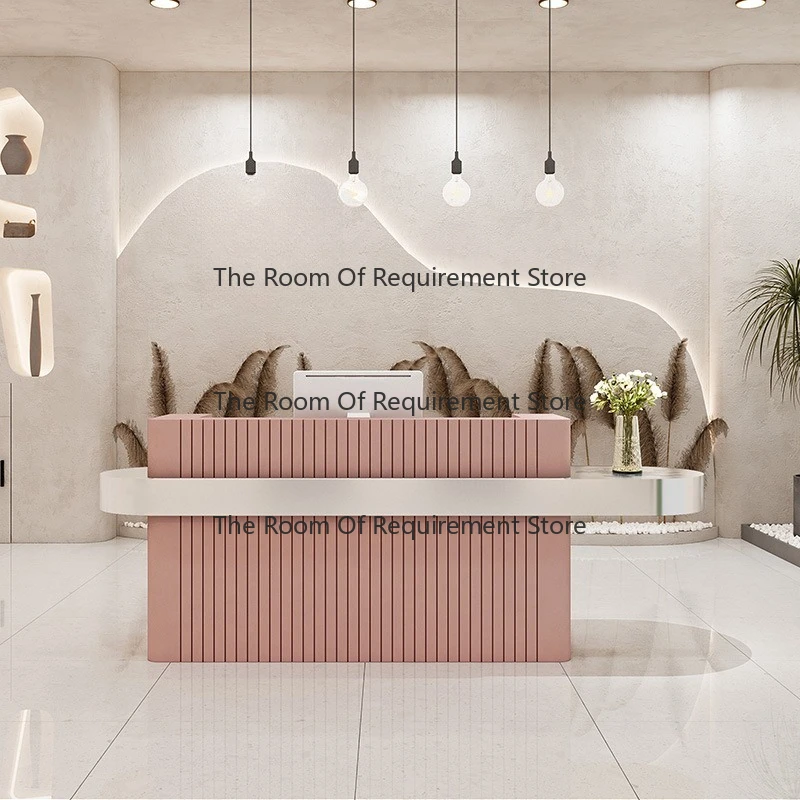 

Simple Design Stainless Steel Reception Desk High-End Beauty Salon Indoor Playground Library Diy Pink Reception Desk