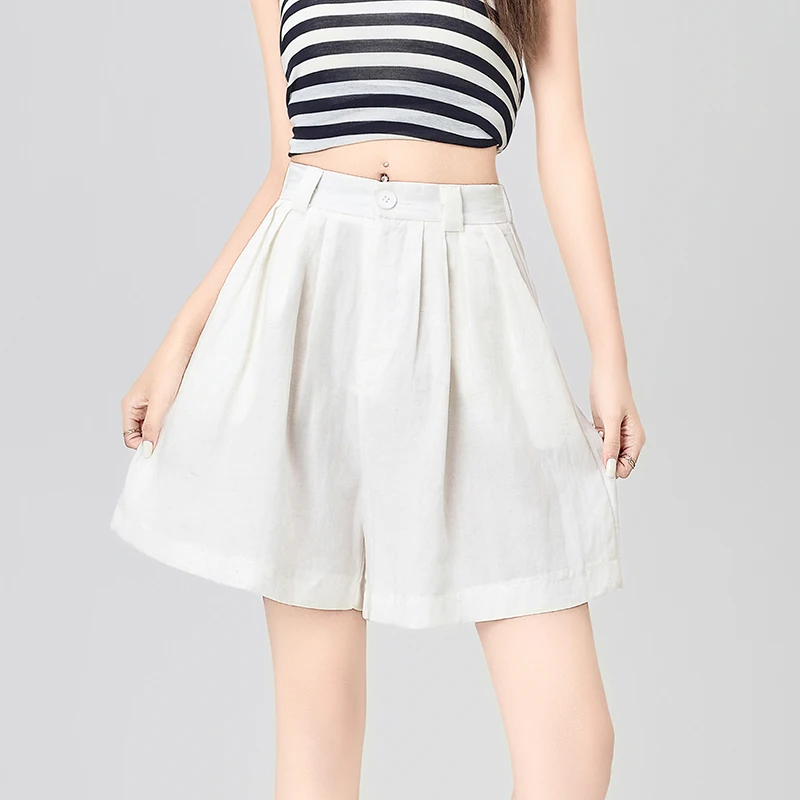 

Ladies Fashion Draped High Waist A-line Shorts 2025 New Casual Summer Woman Shorts Female Solid Loose Wide-leg Bottoms