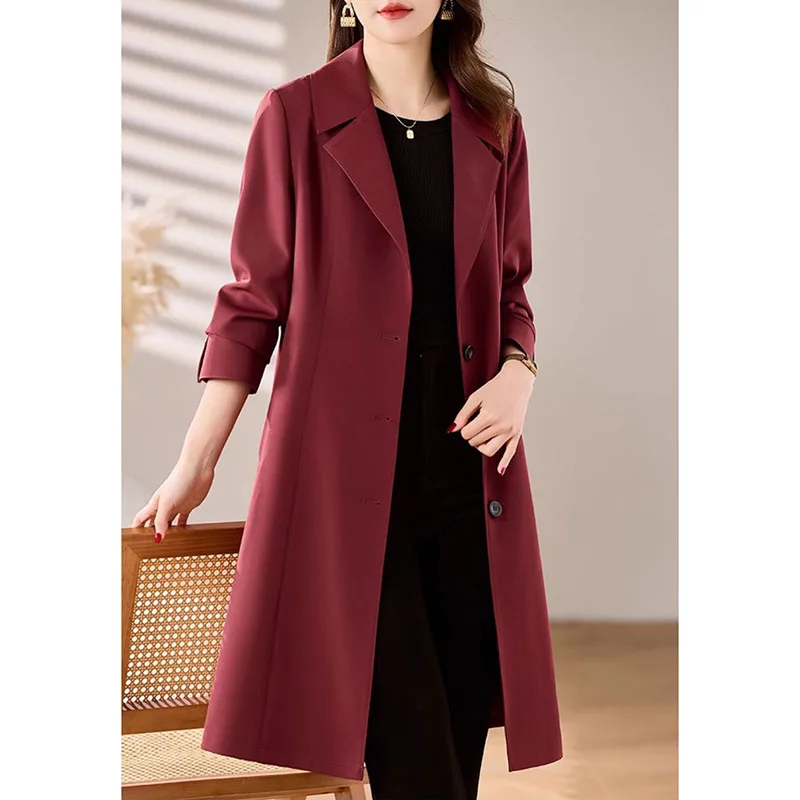 

New Women Trench Coat Fashion Korean Midi Length Outerwear Elegant Loose Women Windbreaker Coat Casual Single Breasted Tops