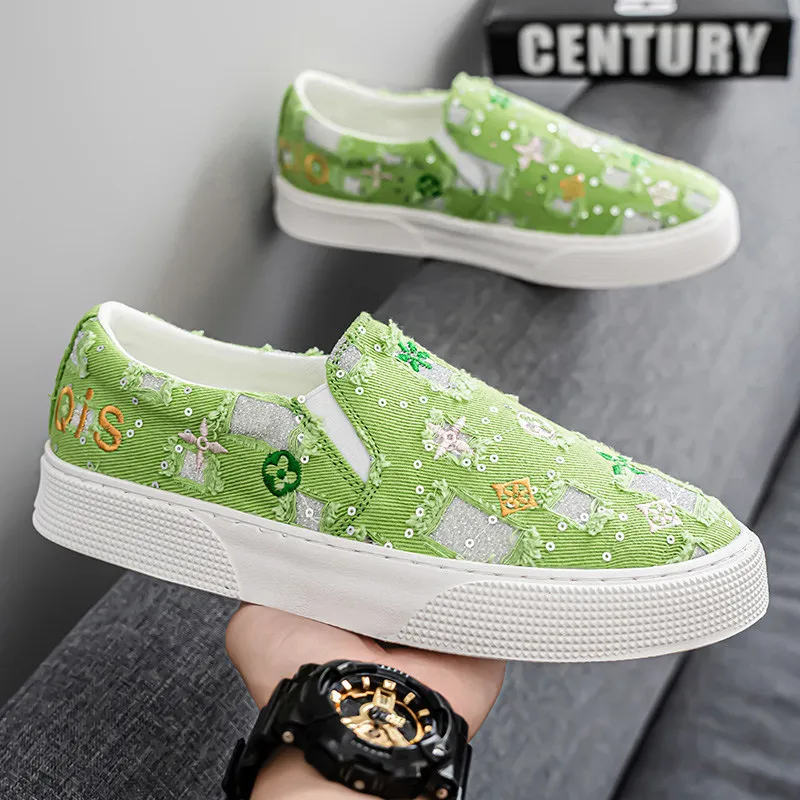 

Летняя зеленая мужская повседневная обувь 2025 года, удобная обувь без шнуровки, мужские эспадрильи, дышащая парусиновая обувь, мужские zapatos para hombre