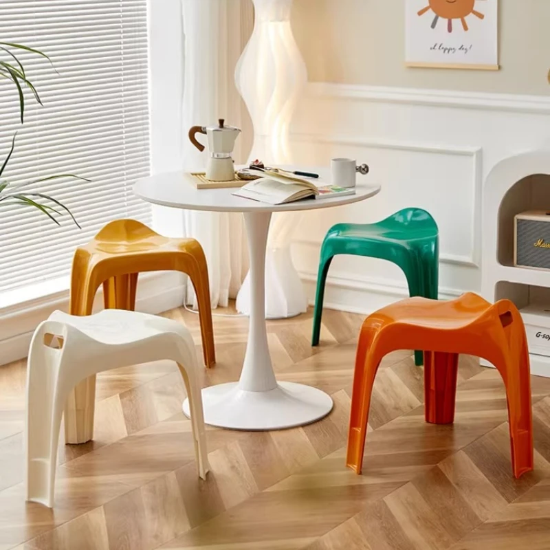 Nordic Vintage Plastic Stool Stackable Entryway Bench Modern Creative Low Ottoman for Living Room