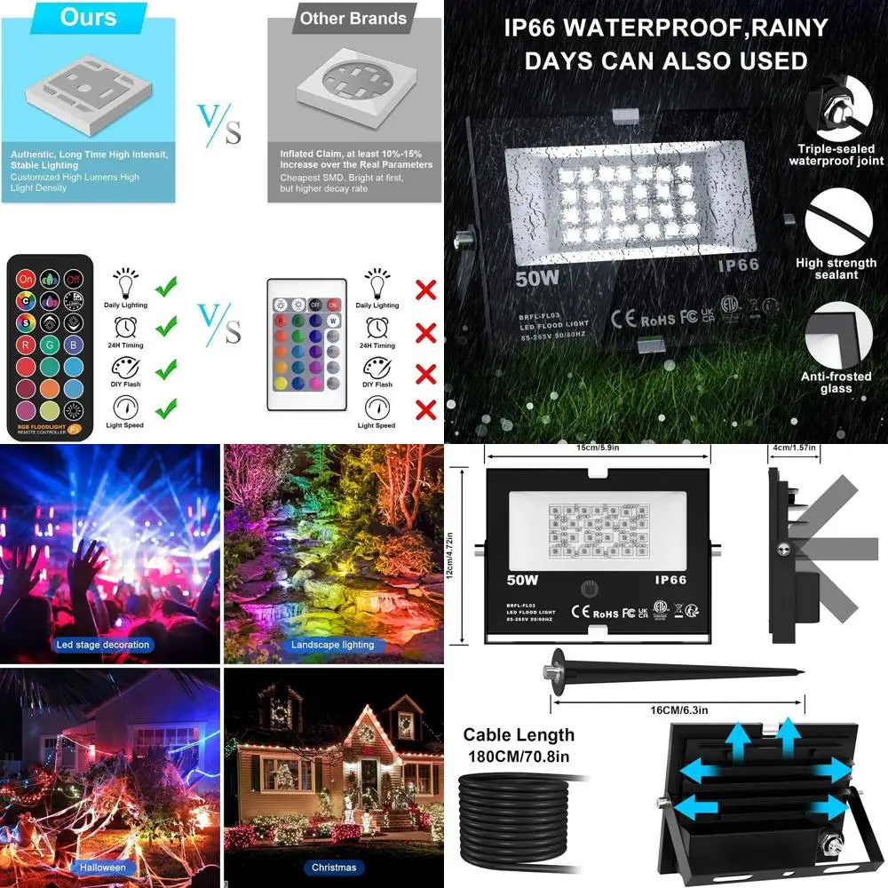

Уличные светодиодные прожекторы RGB 50 Вт с изменением цвета, водонепроницаемые, для ландшафтного освещения двора, сада, подъездной дорожки (4 шт.)