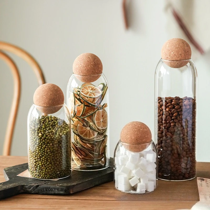 Four Size Sealed Jar Glass Cork Stopper Coffee Beans Dried Fruit Storage Box Kitchen Food Multigrain Storage Jar Cork Tea Jar