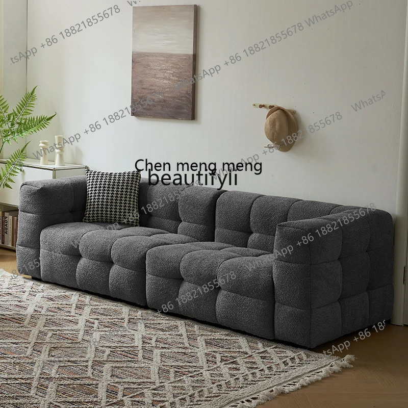 Double Fabric Sofa Small Apartment Light Luxury Living Room Simple Clothing Store Rental Room Leisure Straight Row Lamb Wool