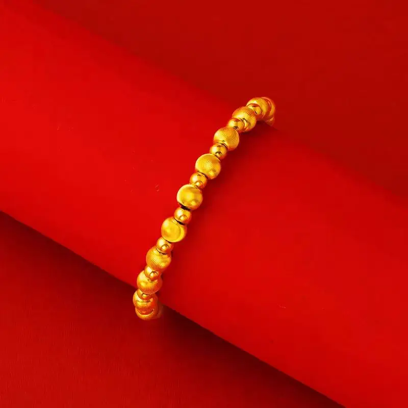24K Gold 6mm Cat's Eye Bead Bracelet Women AU999 - Forged 24K beads, even shape, seamless chain connection