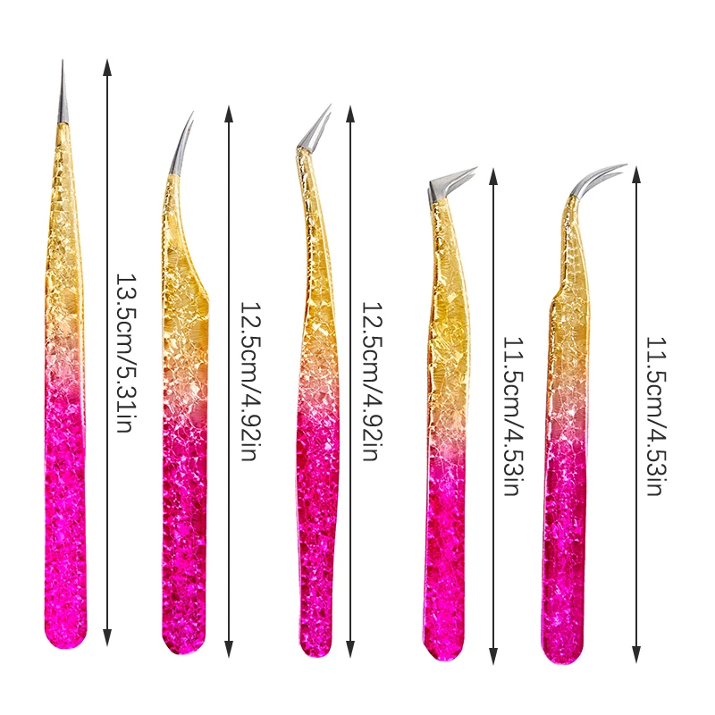 Eyelashes Extensions Tweezers Gradient Color Stainless Eyelash Tweezers High Precision Anti-Static Tweezers Lash Extension Tool