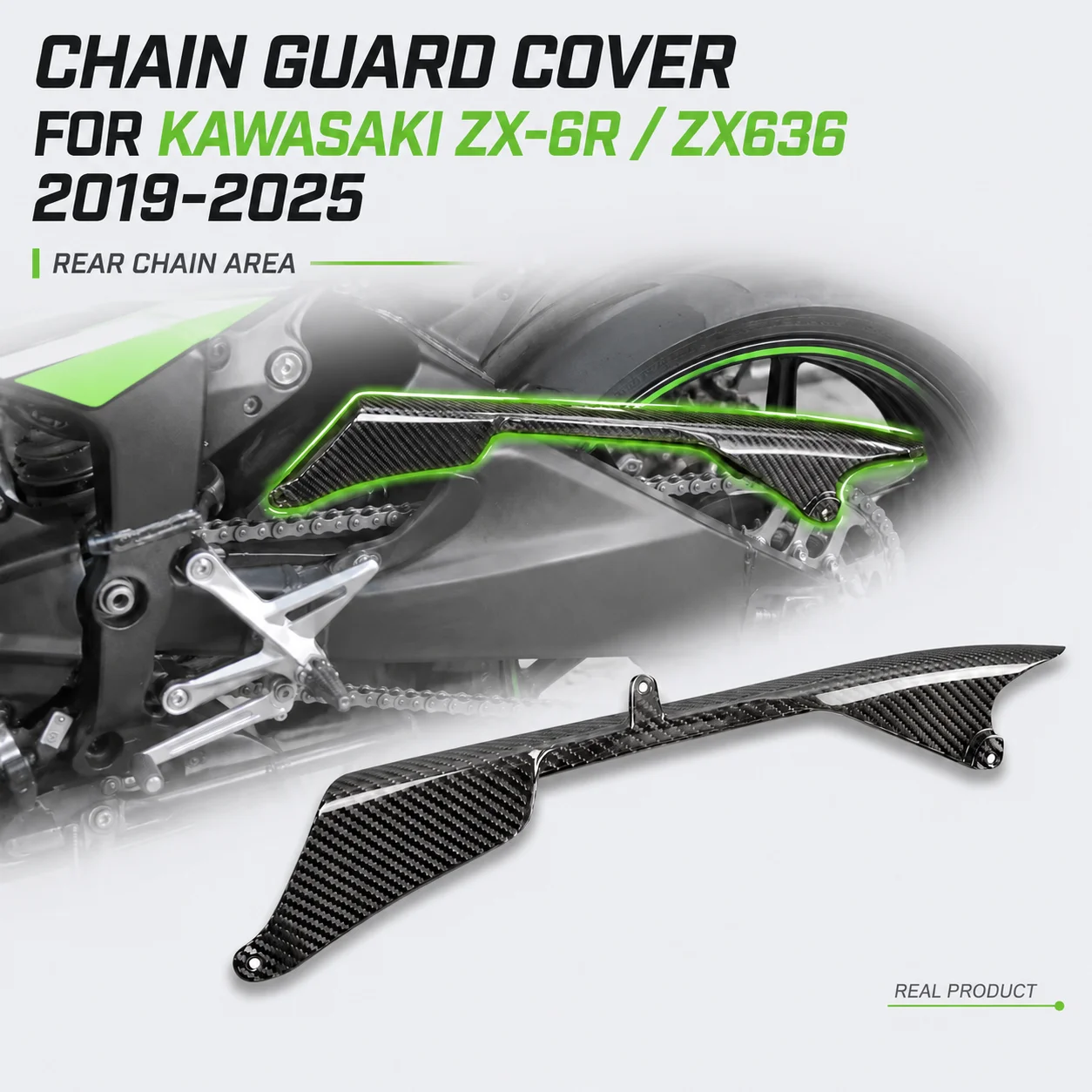 

Chain Guard Cover Rear Chain Guard Carbon Fiber Rear Chain Area for Kawasaki ZX6R ZX-6R ZX636 2019-2025 Motorcycle Accessories