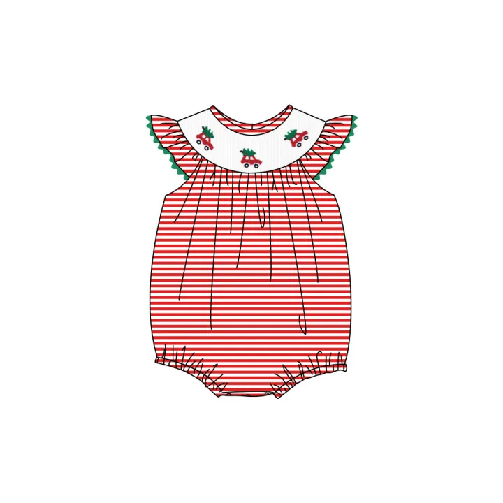 Christmas Hand Smock Exquisite Summer Romper Red Stripe Sleeveless Round Neck Dress Car Pattern Girl Green Skirt Kid Clothes