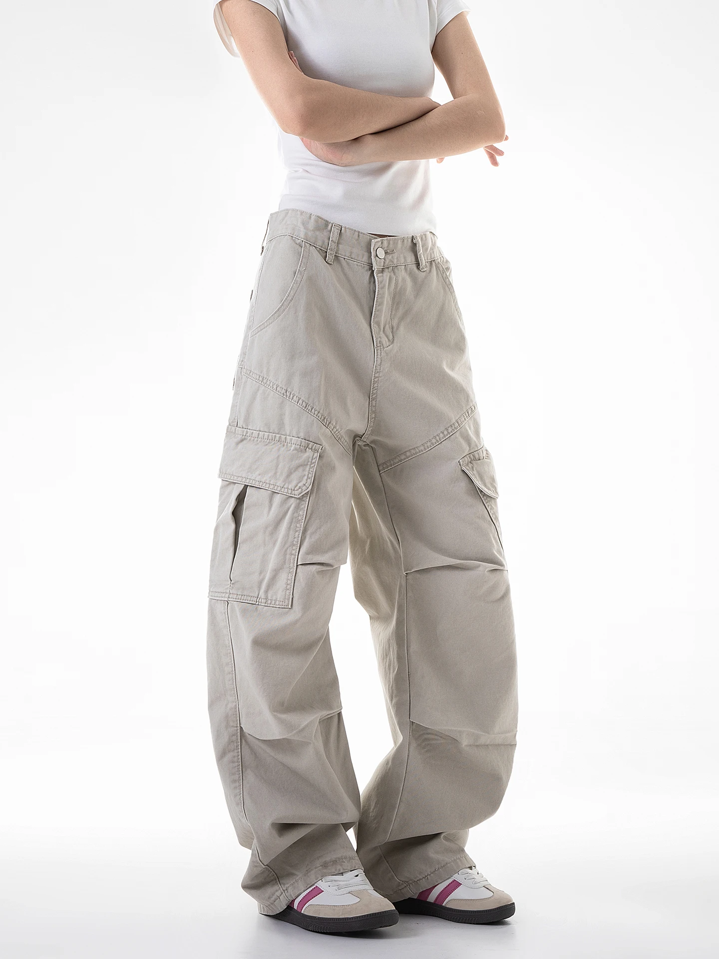 

American Retro Multi-ket Work Pants Loose Casual Straight Leg Folded Cargo Long Trousers for Men Autumn Season