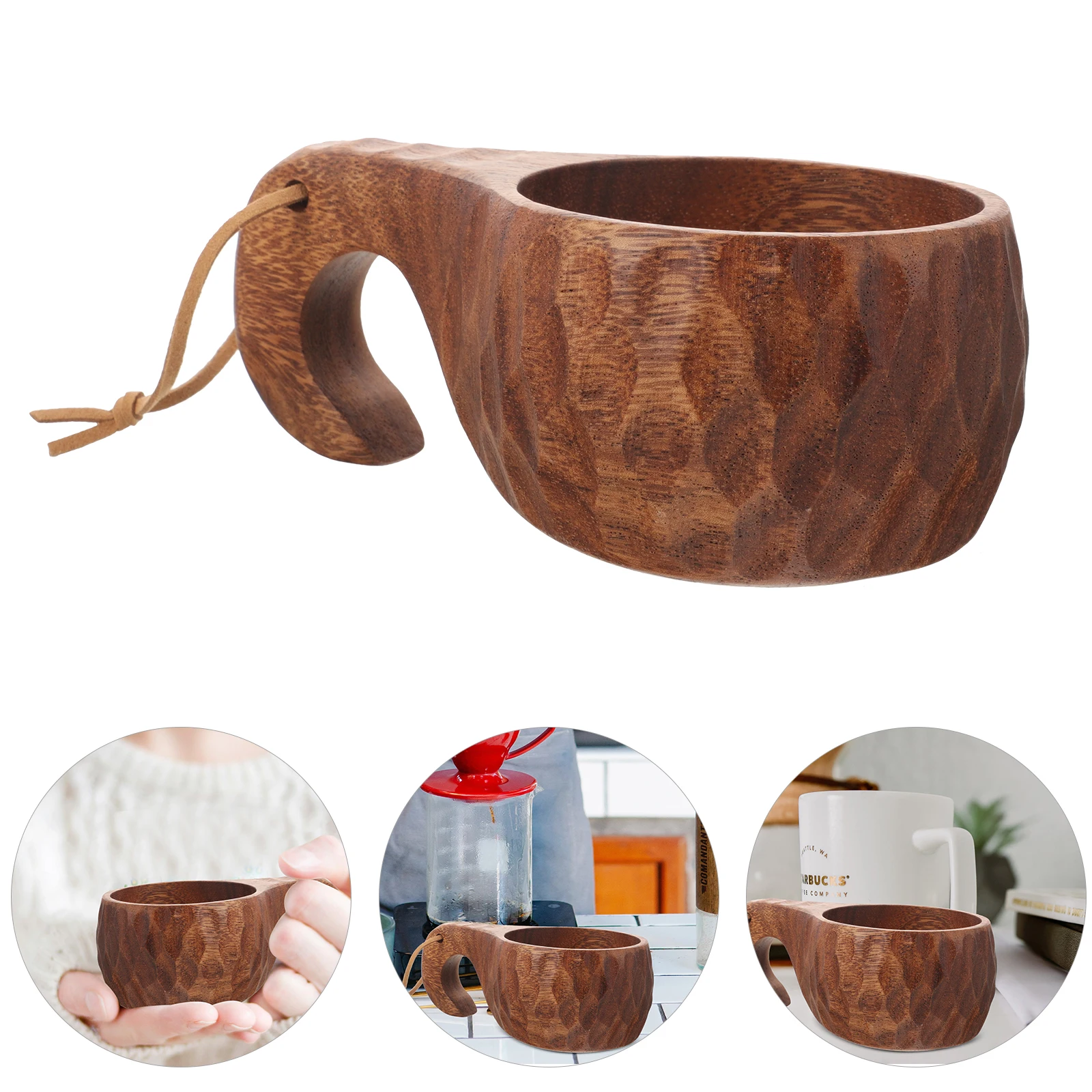 

Acacia Wood Coffee Cup Portable Water Steeping Tea Beverage Mug Camping Cups Mugs with Handle Office