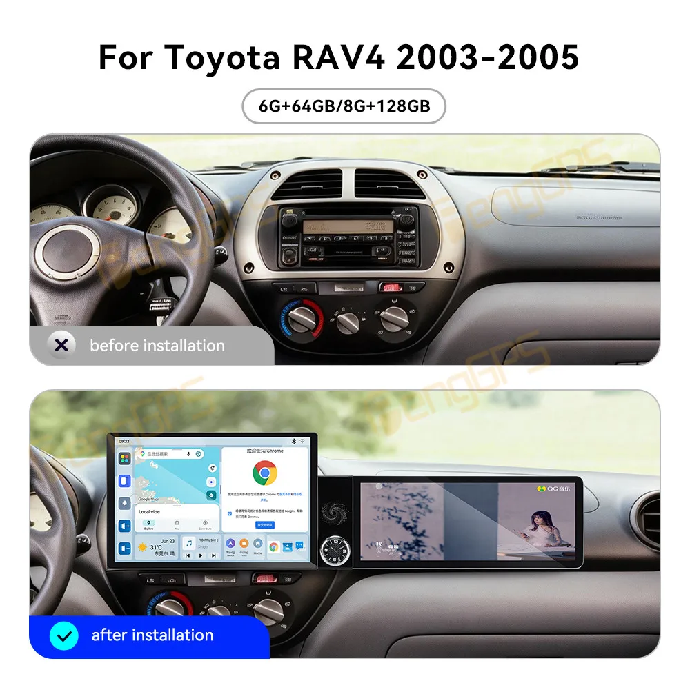 For Toyota RAV4 2003-2005 Android Car Radio Multimedia Video Player Wireless Carplay Autoradio Stereo GPS Navigation Head Unit