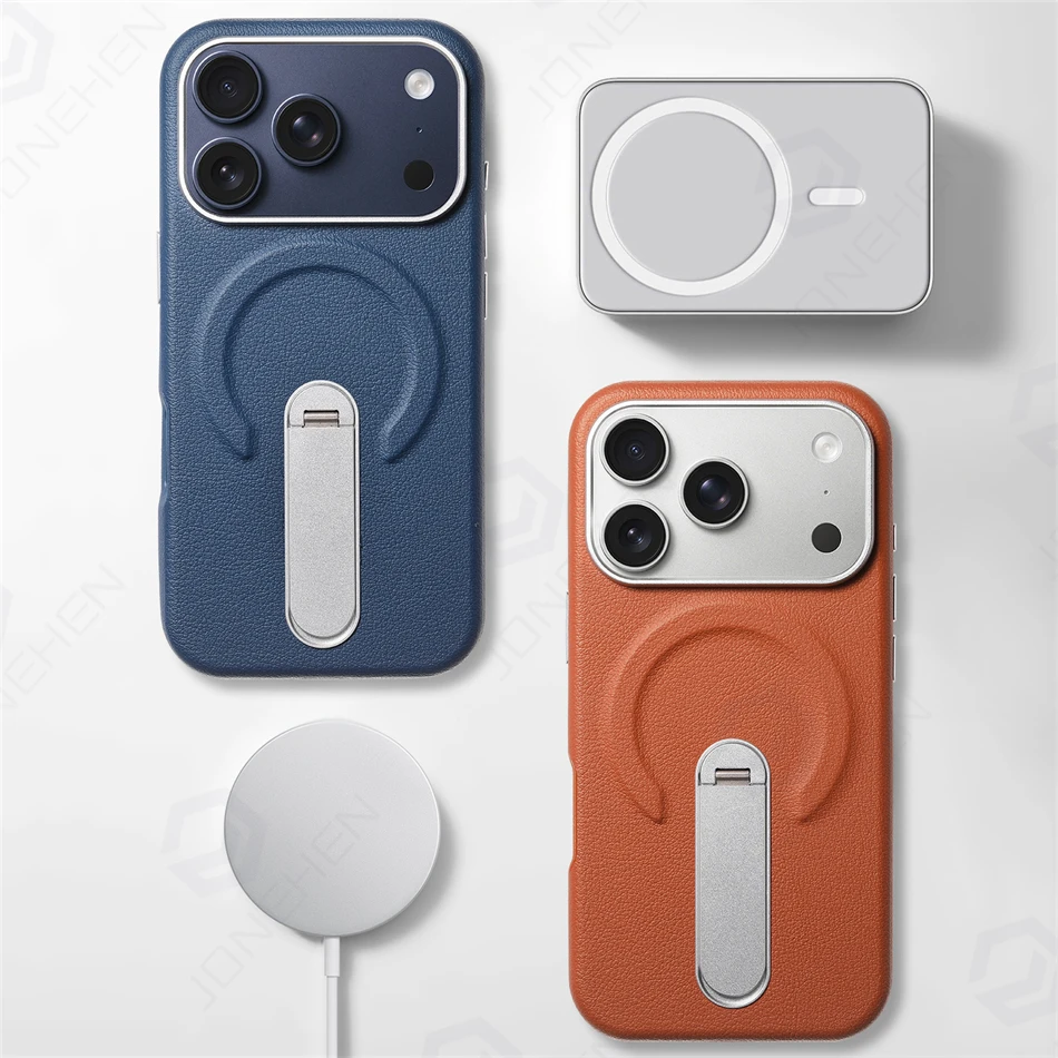 Magnetic Retro Leather Stand Holder Case For IPhone 17 16 15 14 13 Pro Max Wireless Charge Shockproof Armor Cover For Magsafe - view 2
