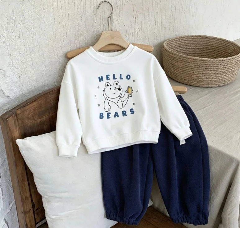 Children Hello Bears Print Sweatshirt Collection Soft Cotton Tops With Cute Cartoon Graphics Kid Spring Autumn Clothing Pullover