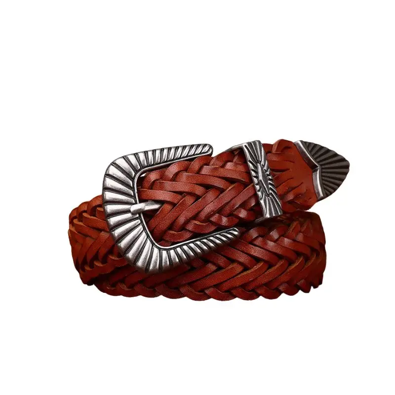 

3CM Wide Braided Leather Belt for Women – Handmade, Full Grain Leather, Couple's Casual Style