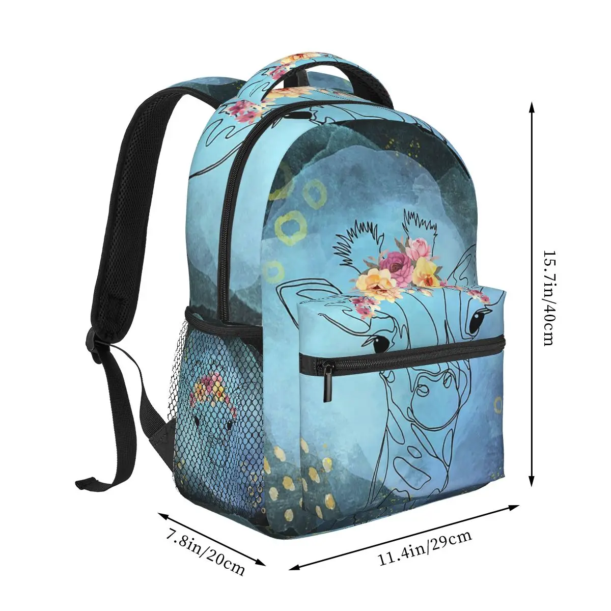 Giraffe With Floral Crown Cute Animal Student Backpack School Bag Hiking Travel Daypack for Men Women Bookbag Shoulder Bags