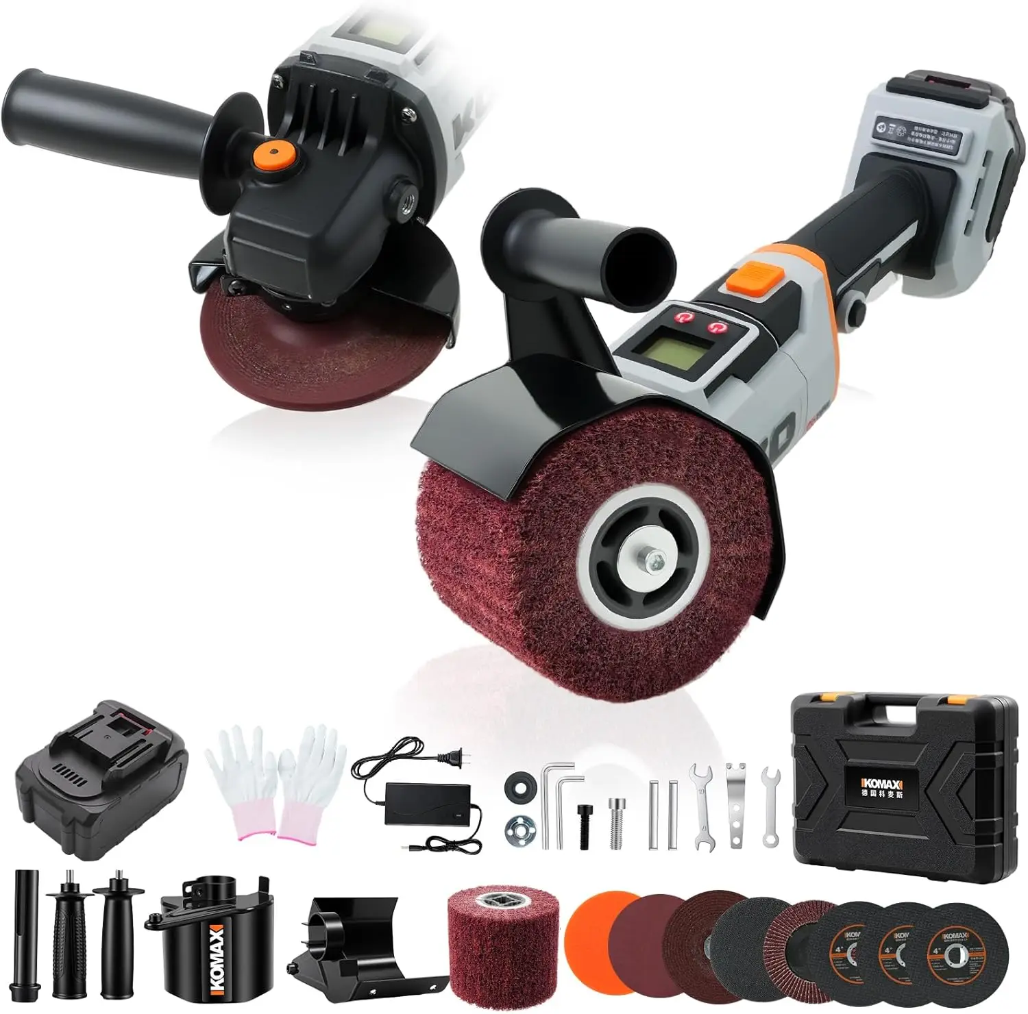 

2-in-1 Cordless Polisher & Angle Grinder, 21V Brushless, 4.0Ah Battery, for Metal, Plastic, Wood