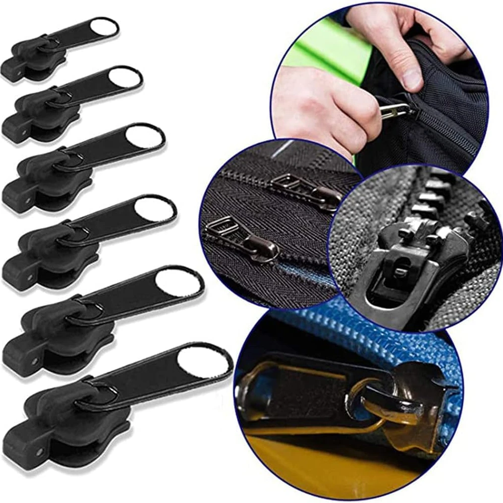 6Pcs Black Universal Instant Fix Zipper Repair Kit Replacement Zip Slider Teeth Zippers