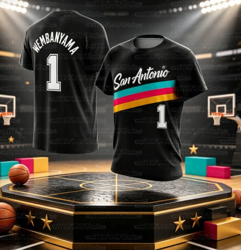 2026 New Victor Wembanyama No.1 Basketball Retro American Jersey Printed Quick Drying Casual Daily Sports Men's Family Matching