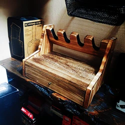 Wooden Handgun Holder Pure Natural Wooden Handmade Stock 4-Compartment Handgun Storage Rack Handgun Desktop Storage