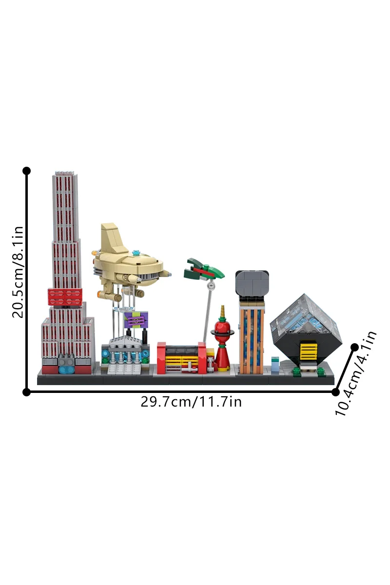 MOC-85403 Futurama Animação Skyline Modelo Blocos de Construção Futurama Skyline Cidade Street View Arquitetura Tijolos Brinquedos Crianças Presentes
