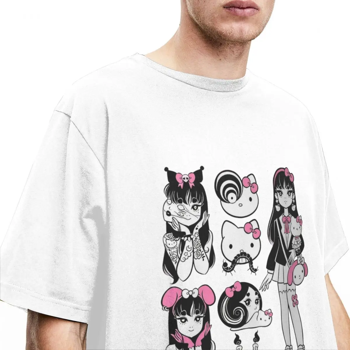 Junji Ito Tomie X Hello Kitty T-Shirt Trend T-Shirts Short Sleeve Streetwear Tshirt Summer Cotton O-Neck Plus Size 5XL Clothes