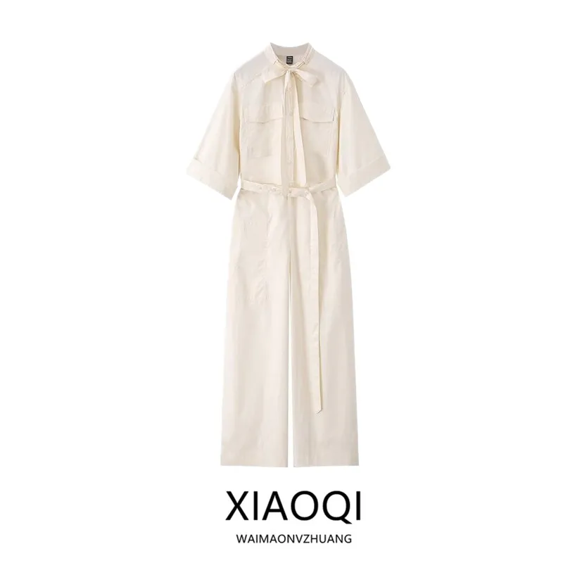 

Casual Loose Workwear Jumpsuit with Belt Decoration High Waist Straight Leg Long Pants Spring Summer New Arrival Women's Fashion