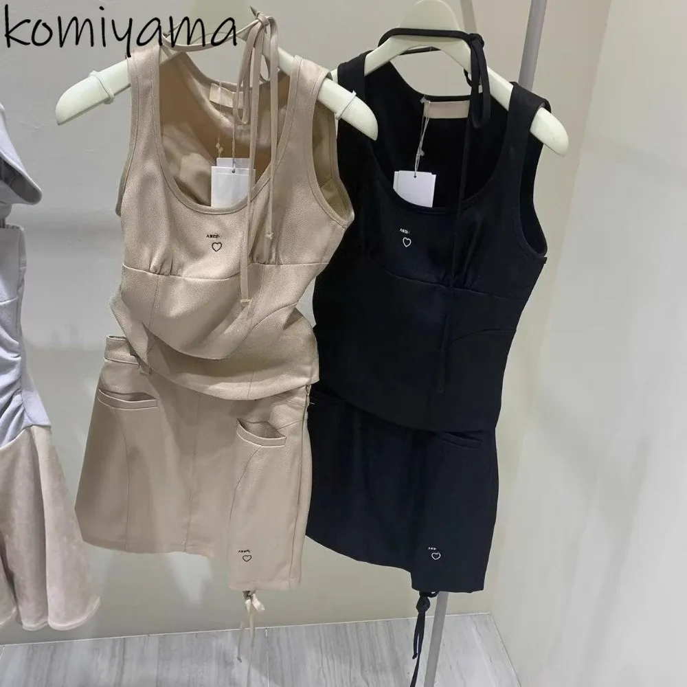 

Japanese Woman Set Halter Lace-Up Bow Sleeveless Tank Top High Waist Bodycon A-line Mini Skirts 2025 Summer New Two Piece Sets
