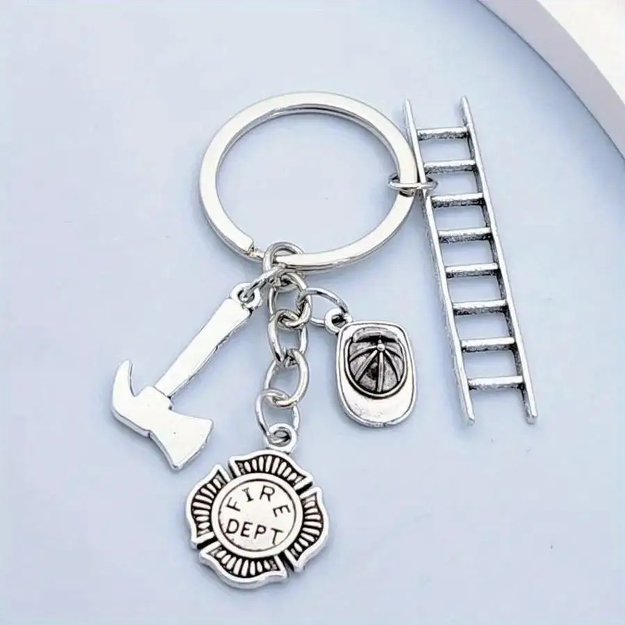 1/5/10/20/50/100pcs Vintage Firefighter Keychain - Zinc Alloy Safety, Axe & Ladder Design - Creative Backpack Charm Mixed Color